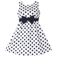 Новое платье для девочек, в горошек, с бантом, хлопок, вечерние, на день рождения, детская одежда, размер 2-12