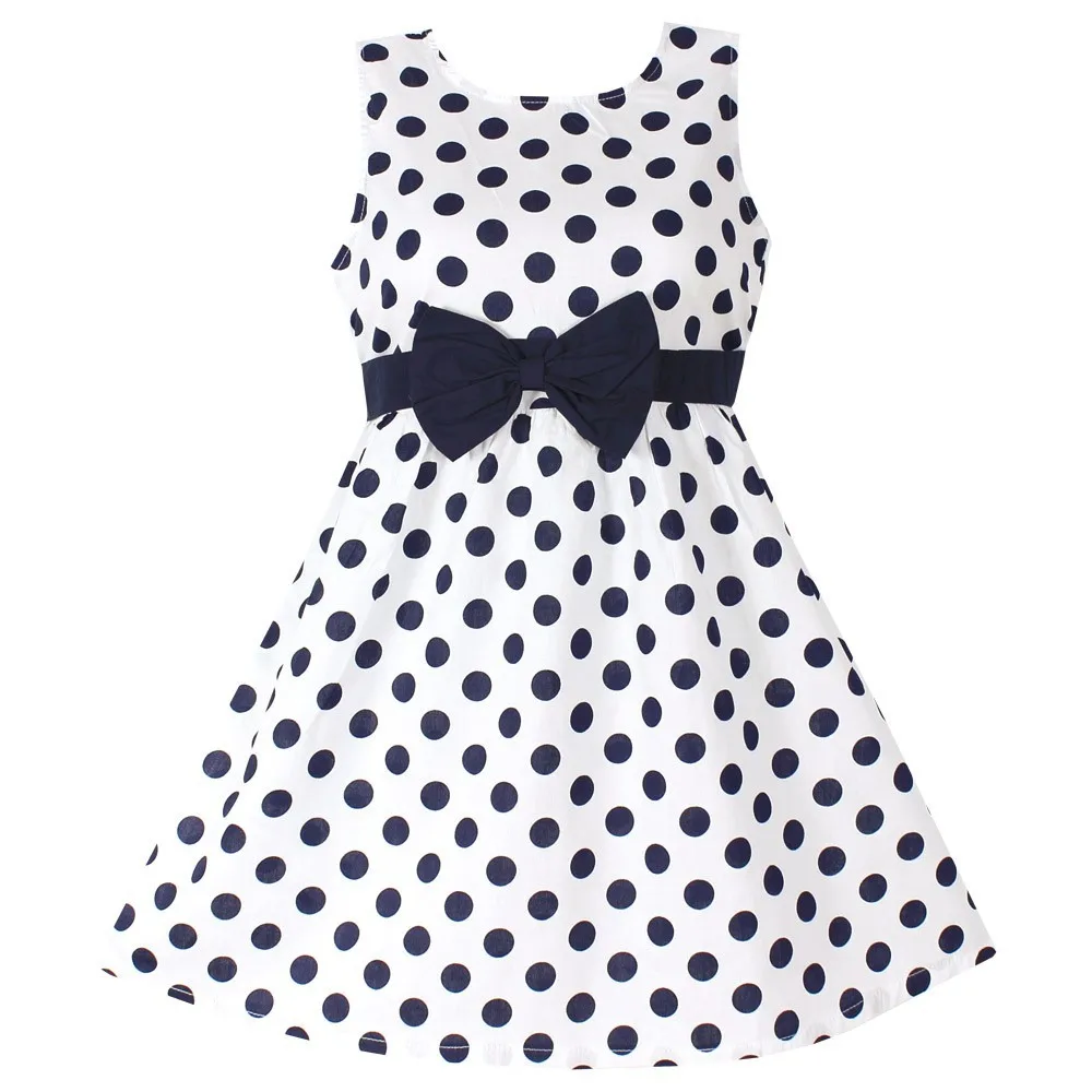 New Girls Dress Polka Dot Bow 100% Cotton Party Birthday Kids Clothing Size 2-12 New Girls Dress Polka Dot Bow 100% Cotton Party Birthday Kids Clothing Size 2-12