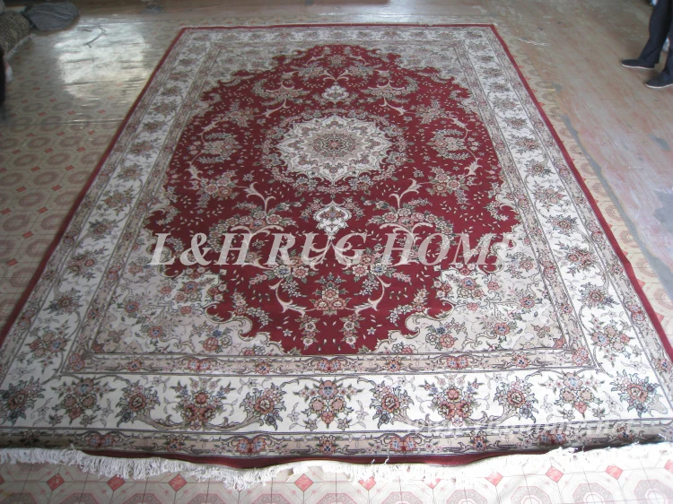 

Free shipping 10'X14' 160 Line Handmade Wool and Silk Oriental Persian Rug hand Knotted persian carpet for home decoration