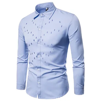 

Casual Men Long Sleeve Shirt Fashion hole Design Fabric Soft Comfortable Men Dress Slim Fit Style