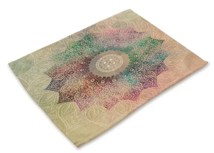  Printed Linen Placemat Place mat Table Mat flower colorful polyester Dinner table mat Coaster Home 