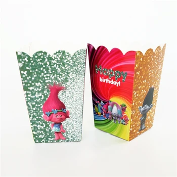 

6pcs/lot Trolls Poppy DJ Suki Guy Diamond Branch Kids birthday Party Supplies Popcorn Box case Gift Box Favor box