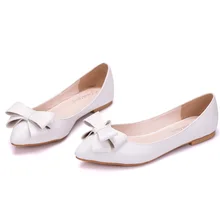 Большие размеры 34-43; белые женские водонепроницаемые мокасины из натуральной кожи на плоской подошве с острым носком и бантом; женские туфли на плоской подошве без застежки; женские тонкие туфли с закрытым носком