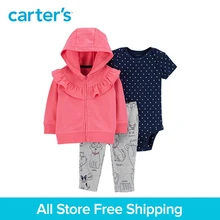 3pcs cotton polka dot bodysuit pull-on doggy pants zip-up jacket set Carter’s baby girl spring autumn clothing 121I878