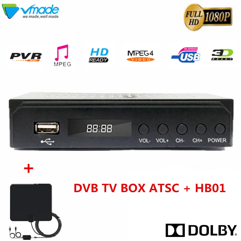 

Vmade Full HD 1080P high digital Terrestrial receiver dvb ATSC-F01s support MPEG-4 HEVC Dobly AC-3 set top box with TV Antenna