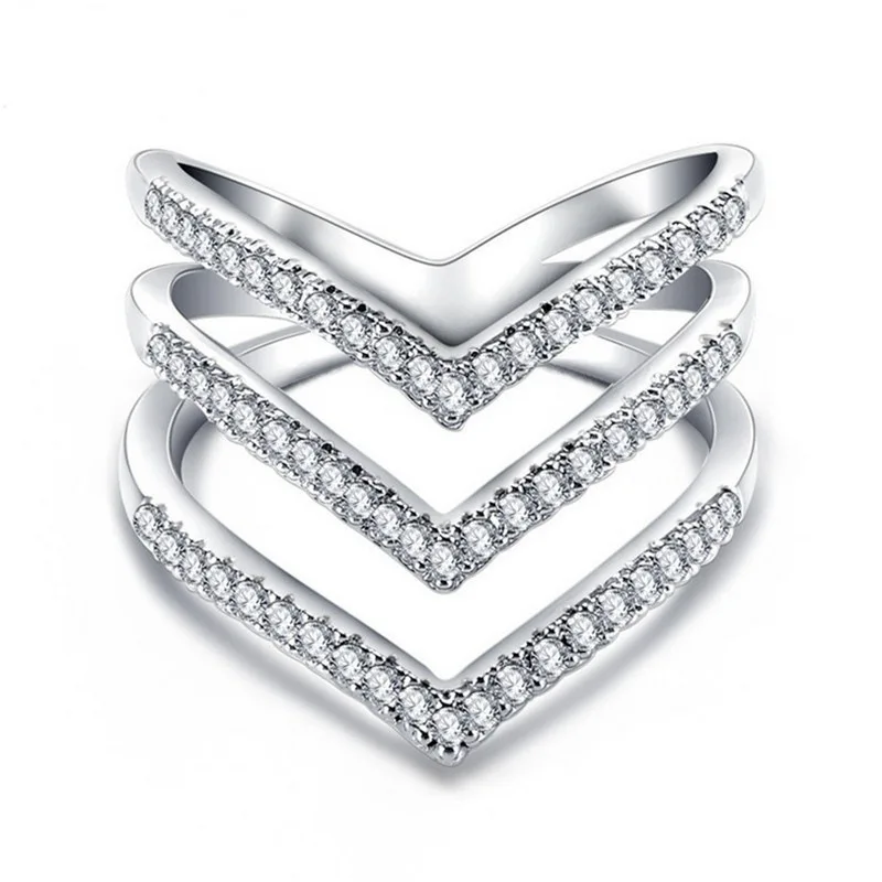 Распродажа, модное кольцо из розового золота, Трендовое кольцо в форме трех V для женщин, простое Кристальное кольцо для женщин, свадебные