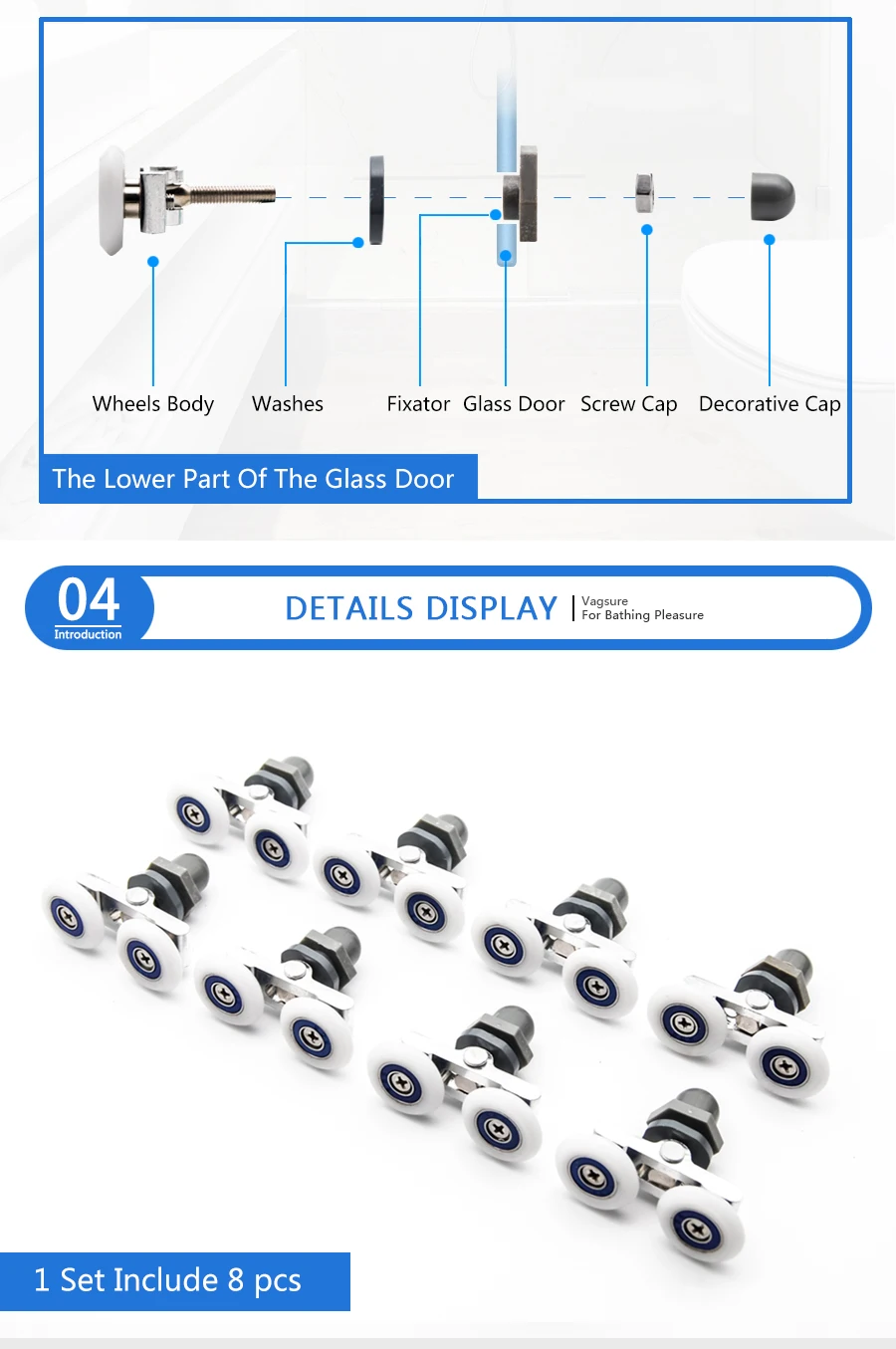 До 4 никель-металл-8 шт./компл. 20/23/25/27 мм качается с двойной скользящей Стекло подшипник шкива двери ролики направляющие колеса для душевая кабина оборудования
