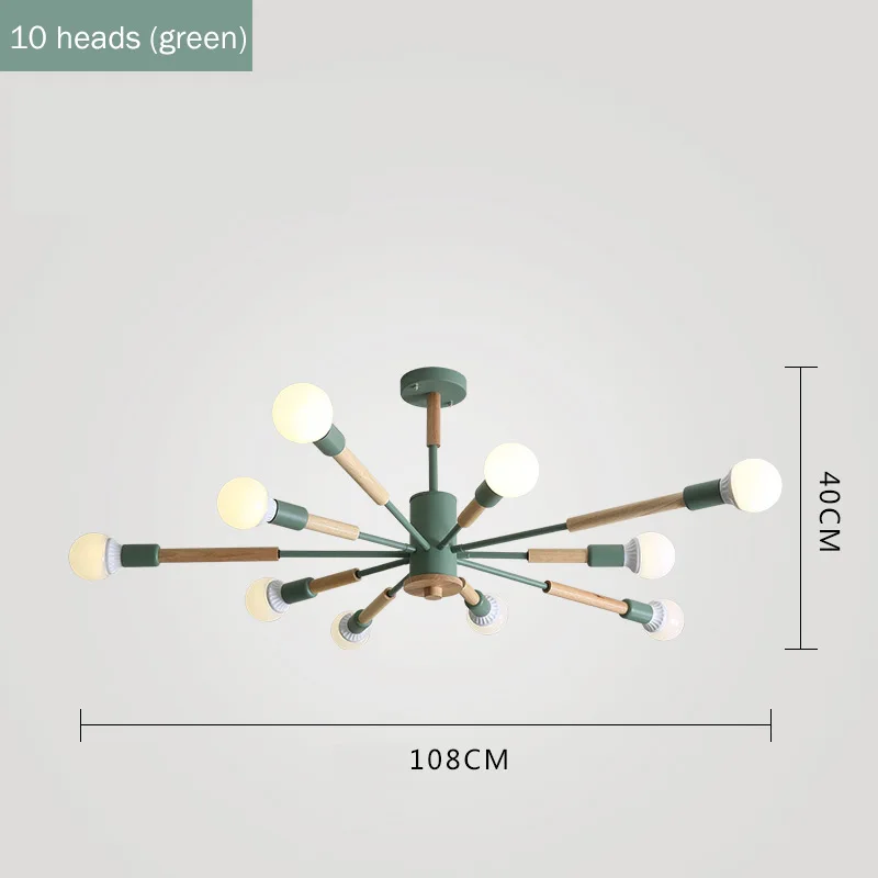Скандинавская гостиная, простая современная спальня, столовая, подвесные светильники, креативные деревянные подвесные светильники - Цвет корпуса: 10 heads green