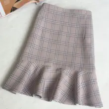 Мини-юбка женская юбка фасона "Русалка" юбка-корт летняя винтажная клетчатая Высокая талия ретро короткая юбка