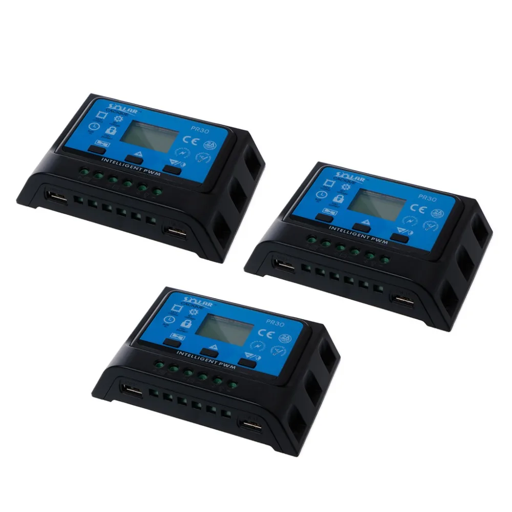 

10A 20A 30A PWM LCD Dual USB Solar Panel Battery Regulator Charge Controller 12/24V Solar Controllers 14x9x2.5cm