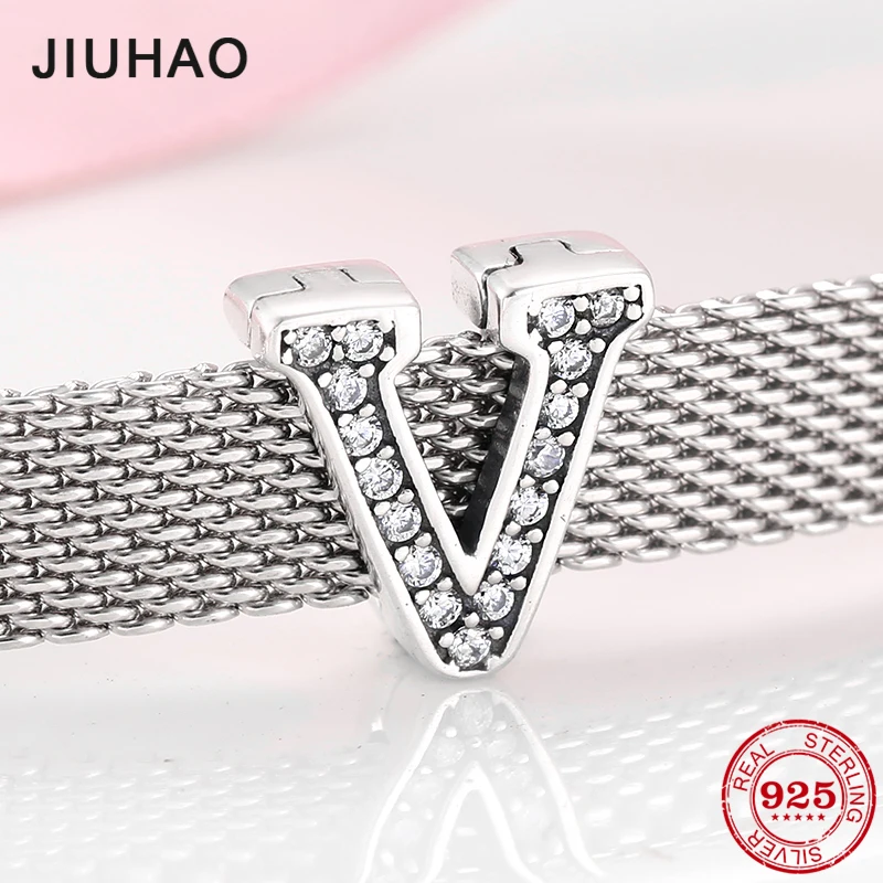 

New Fashion 925 Sterling Silver V Letter Clips Beads clear CZ for Jewelry making Fit Original reflection Clip Charm Bracelet