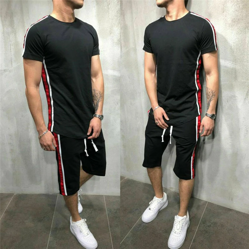 Men Tracksuit Suit Tops Tee Pants Bottoms Sportswear Gym T Shirts Shorts Set New