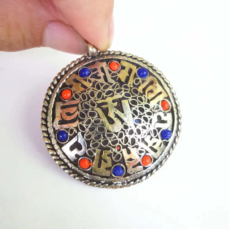 TBP252 тибетская мантра амулет Круглые Подвески медные двусторонние|round pendant|tibetan