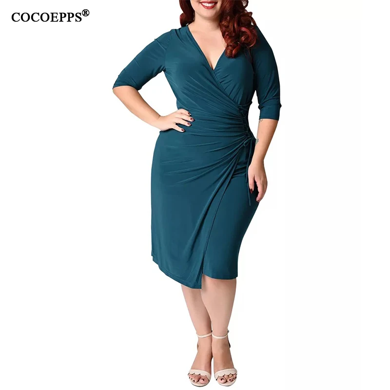 4XL 5XL 2019 размера плюс бандаж Женский сексуальное платье с v образным вырезом