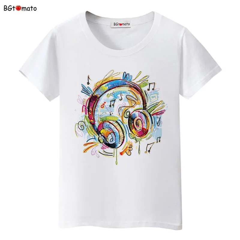 

Love music Graffiti headphones T-shirts women colorful music summer shirts Brand new tees Comfortable causal tees