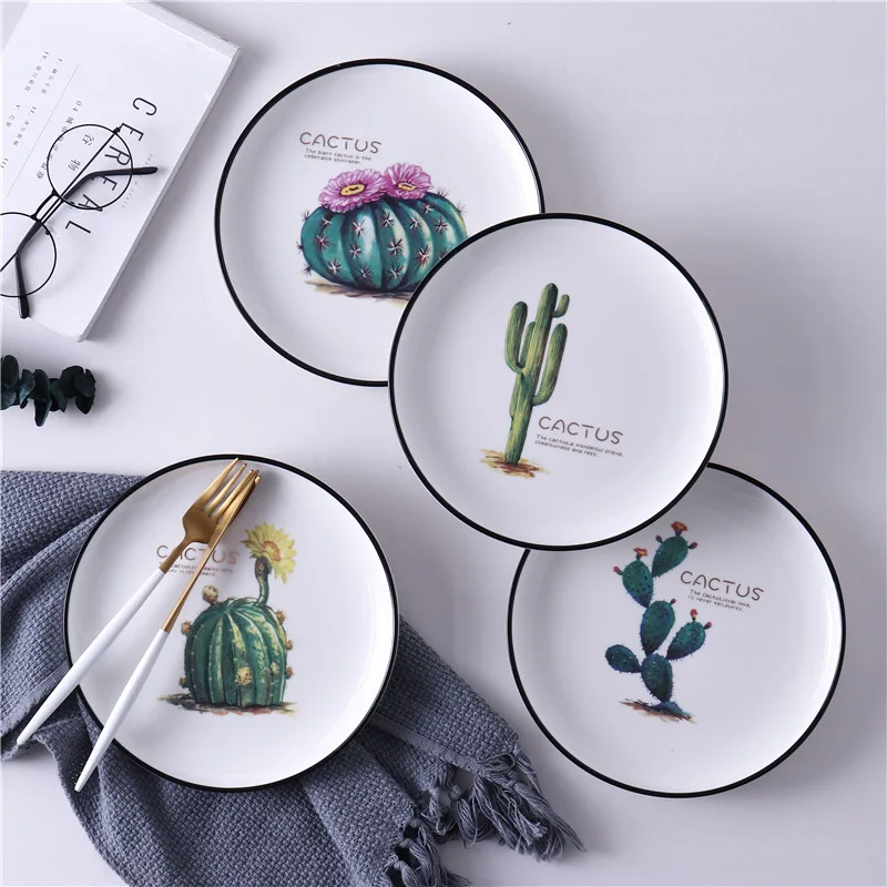 

(4pcs) 8 inch Cactus Design Bone China Plate Tableware Dinner Salad Plates
