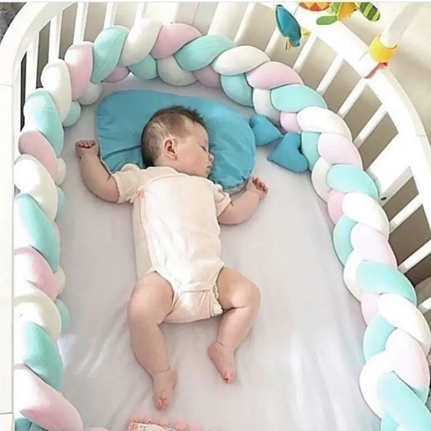 

Arloneet hot sell comfotable Baby 0-24 months Colorful Soft Knot Pillow Braided Crib Bumper Decorative Bedding Cushion 1M l0814