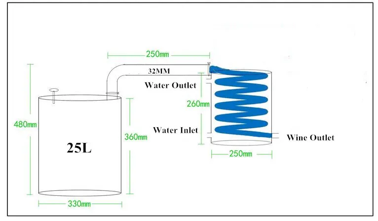 25L DIY домашнее оборудование для пивоварения со спиральной катушкой из малые паровые дистилляции ликер Дистиллированного вина, Самогонный аппарат
