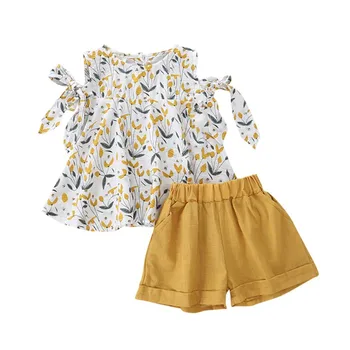 

Fashion Kids clothes Summer Baby Girls Clothes Sleeveless Floral Print T-shirt Tops+Shorts Suits Fashion Costume Set