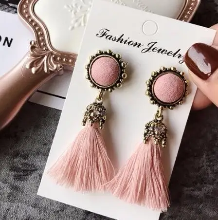 

KNOCK Fashion Vintage For Women Bright Brick Earrings Flower 5 colors Long Tassel Drop Earrings Dangle Jewelry