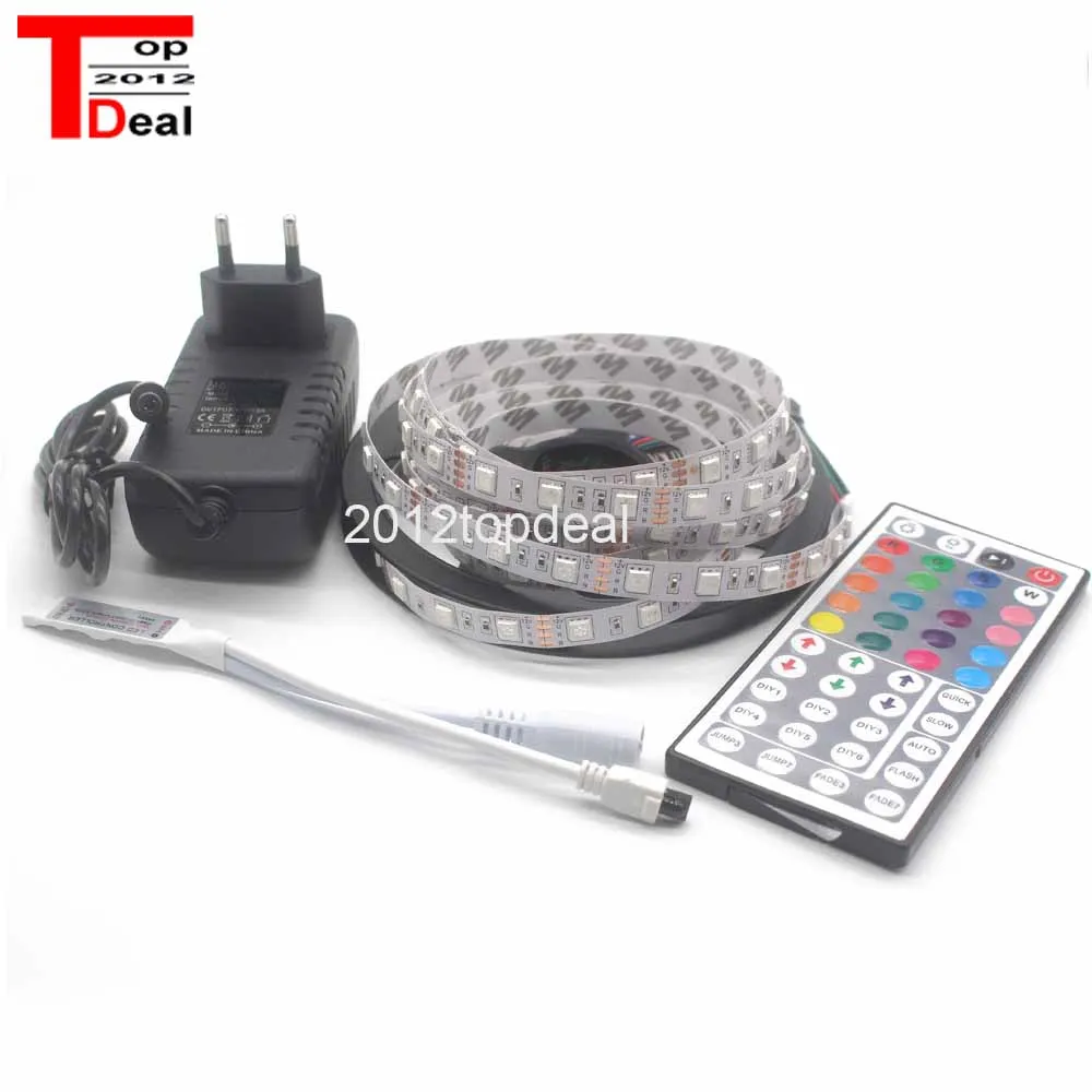 

5050 RGB LED Strip Waterproof 5M 300LED DC 12V LED Light Strips Flexible Neon Tape Add Remote and 3A 36W Power