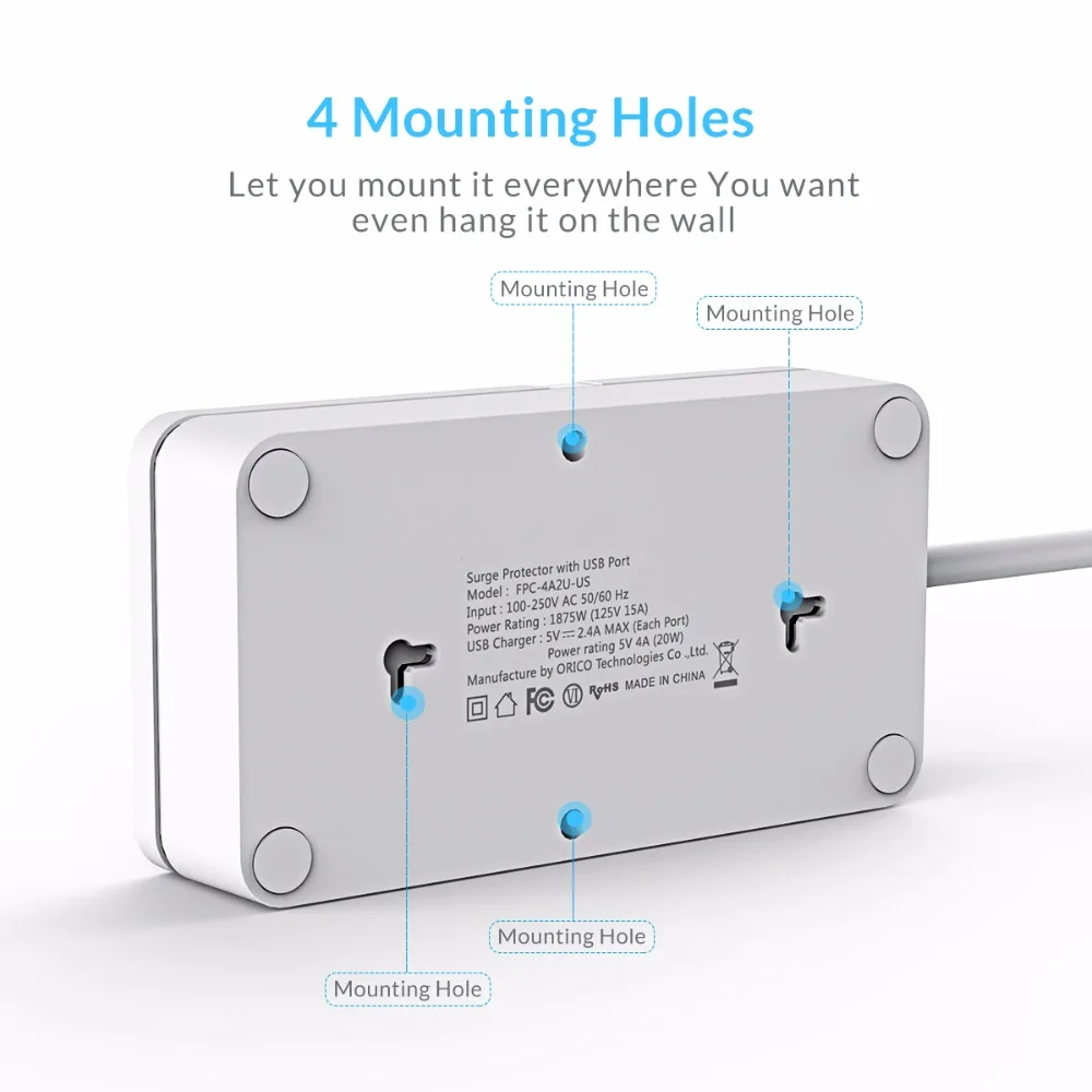 ORICO USB блок питания розетка 4 розетки переменного тока 2 usb порта для зарядки защита