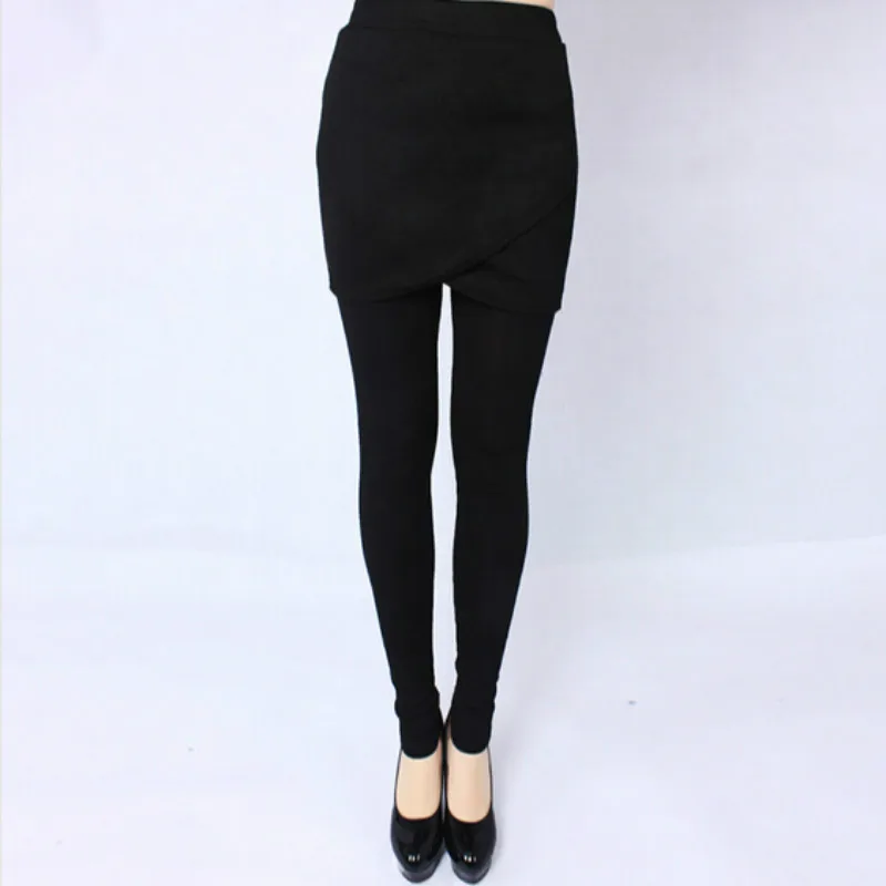 

Hot ! XL-5XL 2017 Women's winter warm pants casual thicken velvet pencil pants with mini skirt plus size high elastic legging