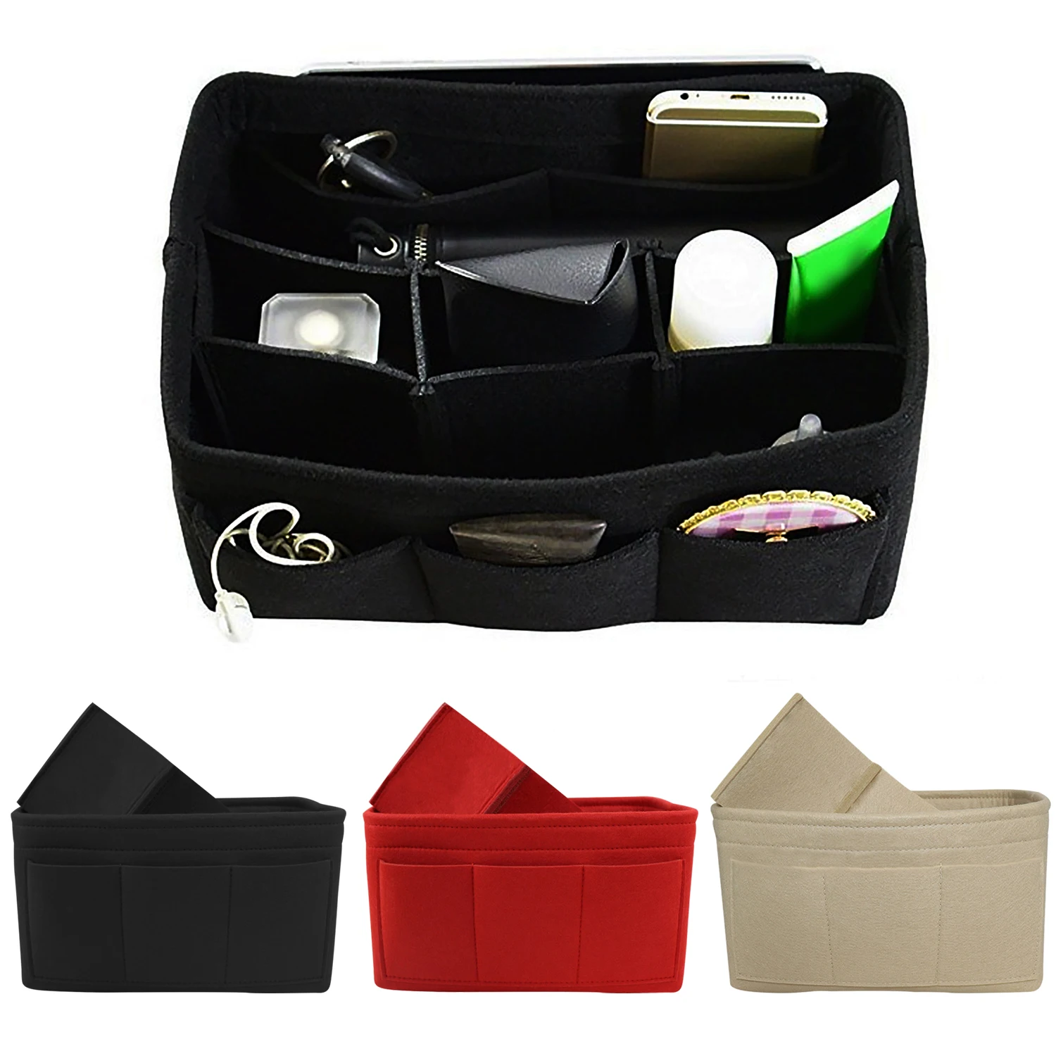 

10 Pockets purse organizer Bag Organizer Insert Bag Women Felt Travel Insert Multifunction Organizer Handbag 11.81 x 6.30 inch