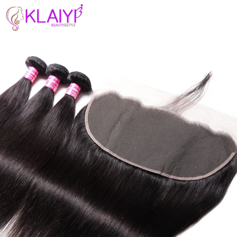 Klaiyi remy волосы 13*6 синтетический фронтальный Закрытие с пучками прямые бразильские человеческие волосы с фронтальным закрытием Детские Волосы часть