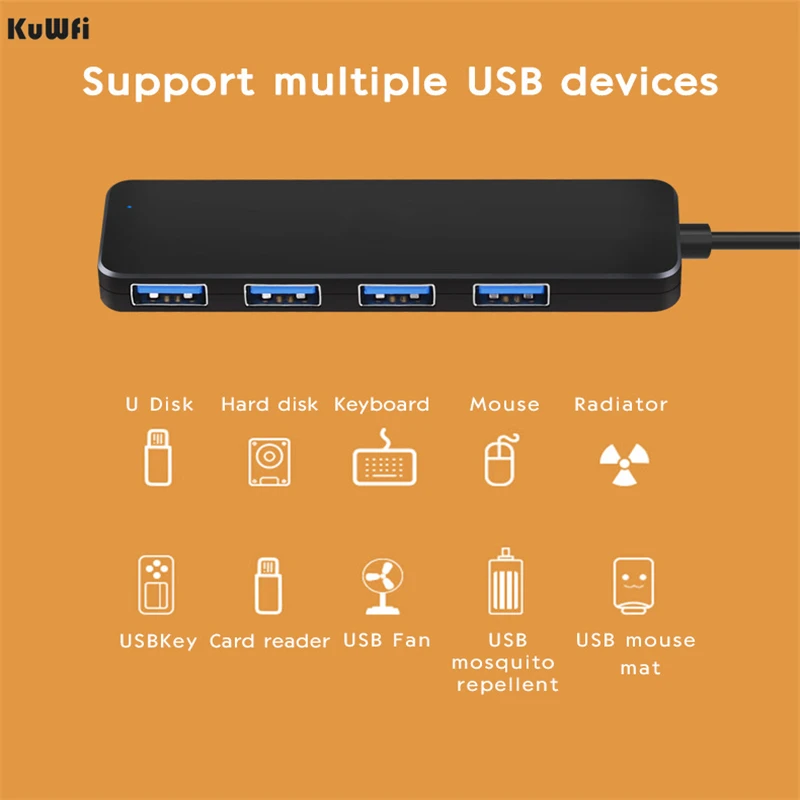 KuWFi USB Hub With 4 Ports Usb External Splitter With Micro Port Charging For Computer Accessories Imac Laptop USB Hub Adapter