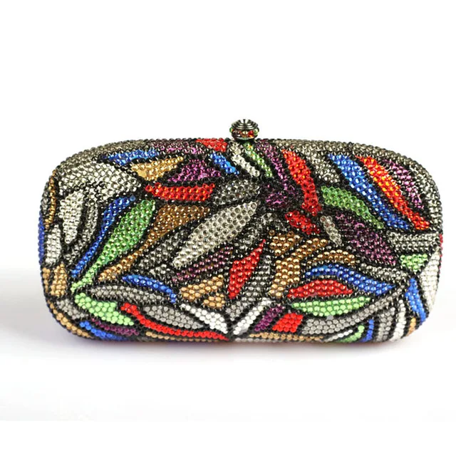 Luxury Women Designer Handbags High Quality Brand Crystal Clutch Luxury Women Designer Handbags High Quality Brand Crystal Clutch Purse Leaves Patterns Multi Color Evening