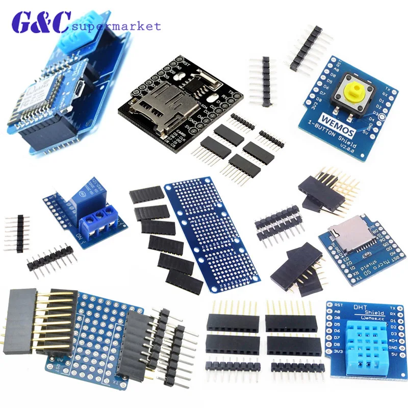 Для Wemos D1 Мини щит WIFI макетная плата база ESP8266 DHT11 DHT22 релейная Proto двойная для arduino