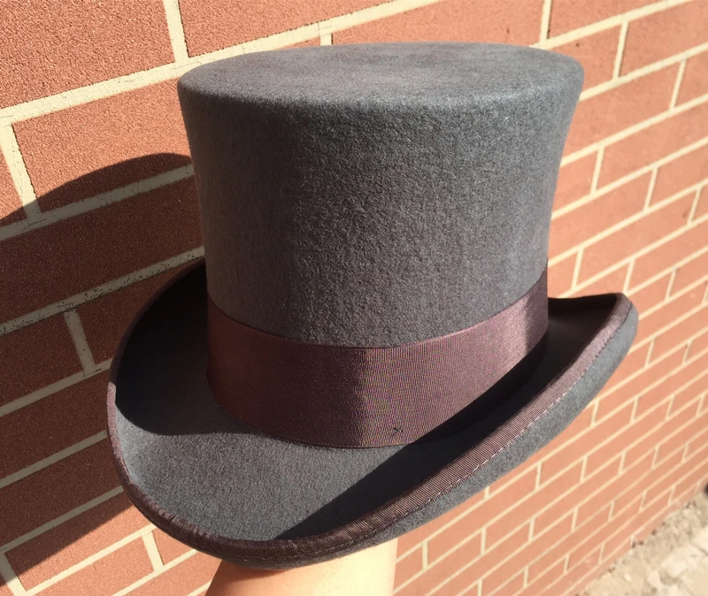 Серый 18,0 см " Mad Hatter топ шляпа Викторианский шерстяной войлок стимпанк костюм топ шляпа-цилиндр Волшебная шляпа для женщин