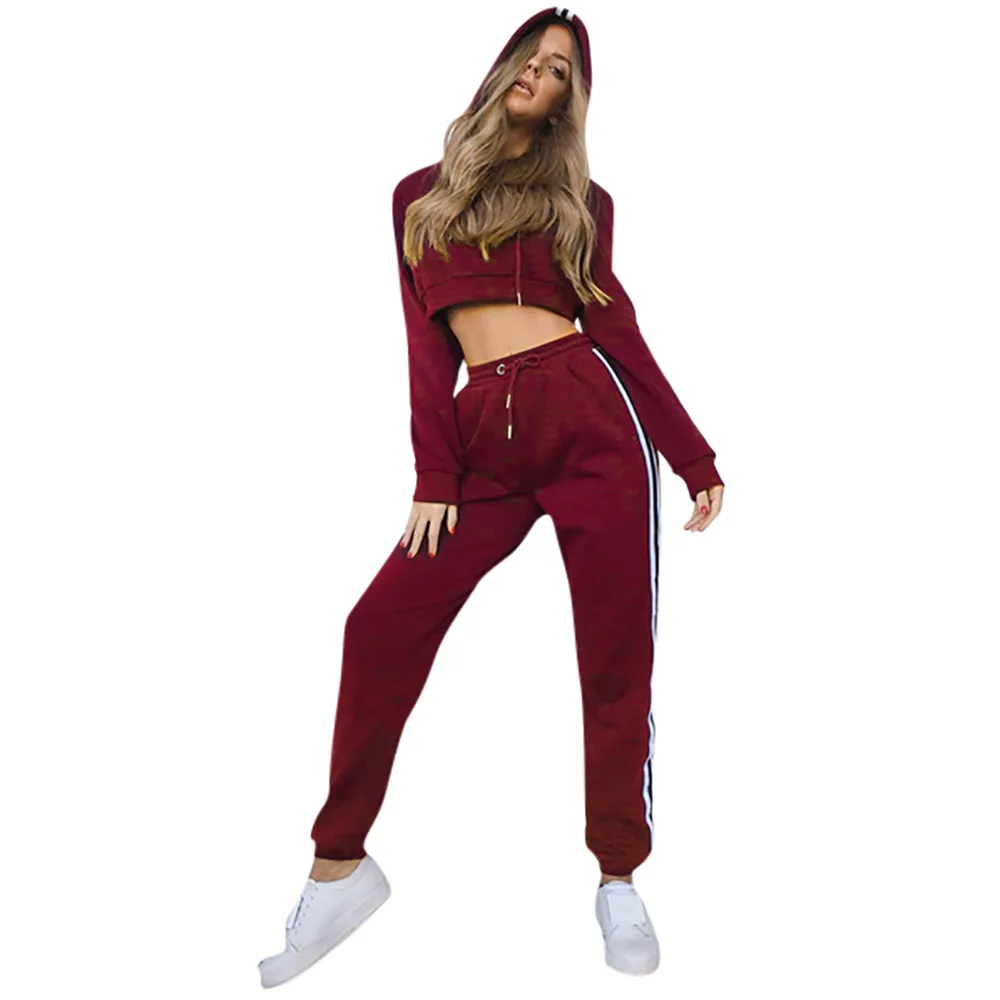 

Autumn Tracksuit Women Two Piece Set Hoodies Sweatshirt and Striped Pant Female Casual Cotton Fitness Set Fall 2 Piece Set #E