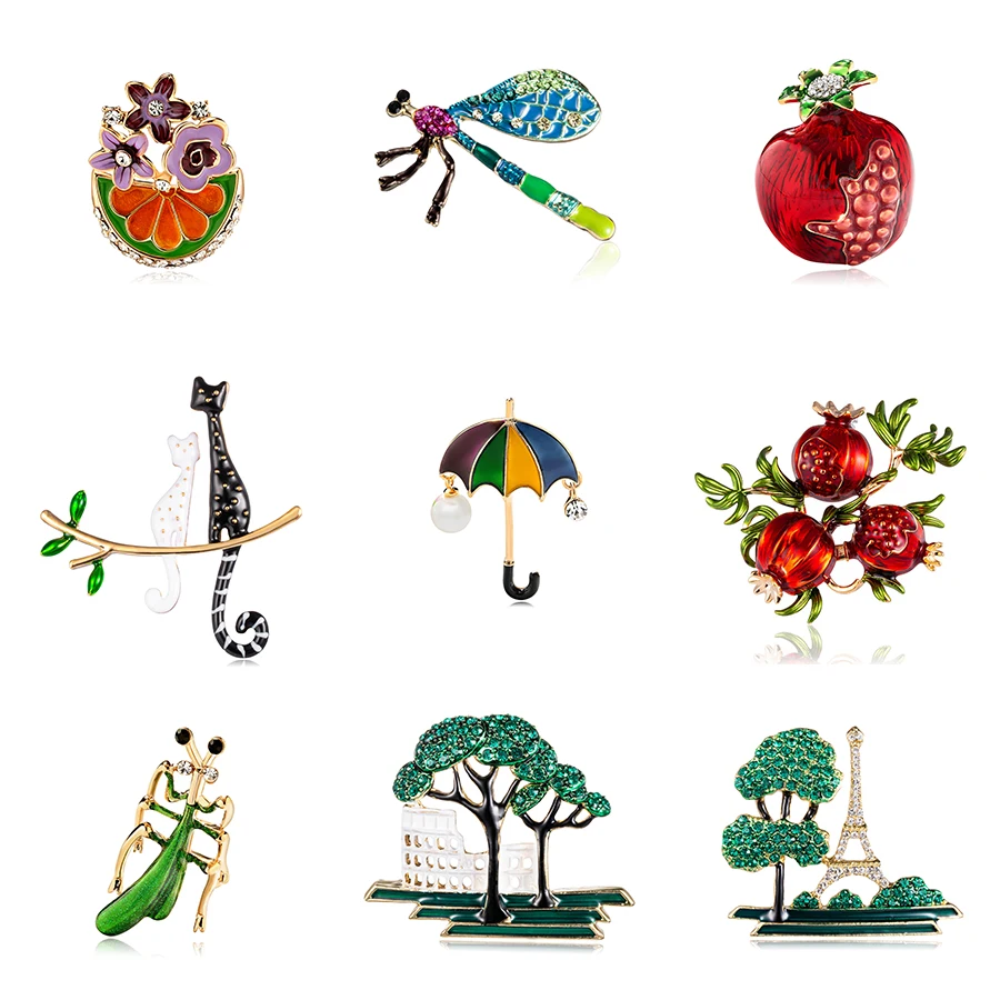 

Rinhoo 1PC Colorful Cute Fruit Animal Flower Rhinestone Painting Oil Brooch Accessories Gift For Women Female Charm Jewelry Gift