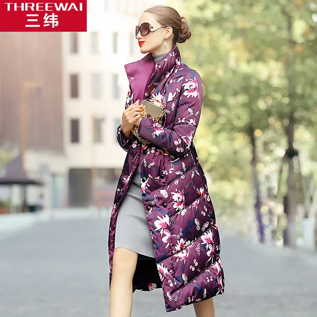 Cheap 2015 new Hot winter Thicken Warm Woman Down jacket Coat Parkas Outerwear Luxury Slim Mid long plus size XL printing Stand collar