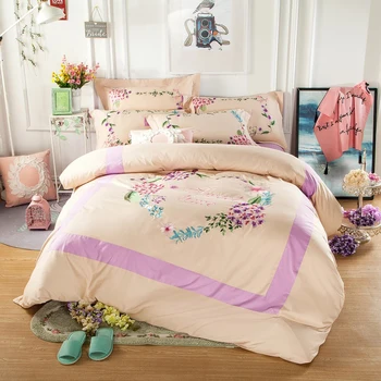 

100% Cotton Fresh pastoral style Bedding Set Embroidery Luxury Duvet cover Bed Sheet Pillowcases Queen King size 4pcs soft bedcl