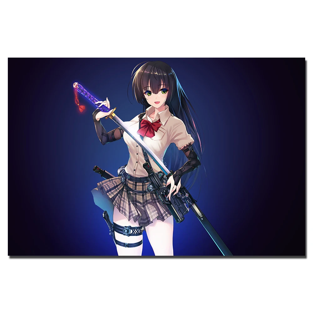 Anime Girl With Katana Poster Canvas Print Painting Wall Art for Living Room Home Decor | Дом и сад