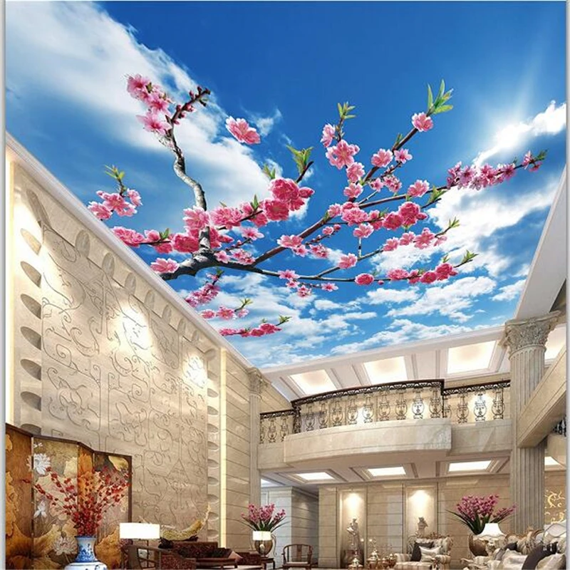 

beibehang Custom wallpaper 3d beautiful fresh blue sky white clouds living room bedroom ceiling roof fresco 3d wall paper mural