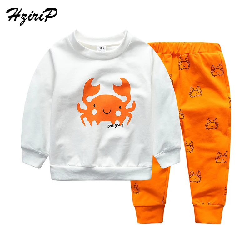

Hzirip New Spring Autumn Children Suits Cotton Cartoon Crab Printed Long Sleeve Baby Girl Boy T-shirt&Pants Two Pieces Sets Soft