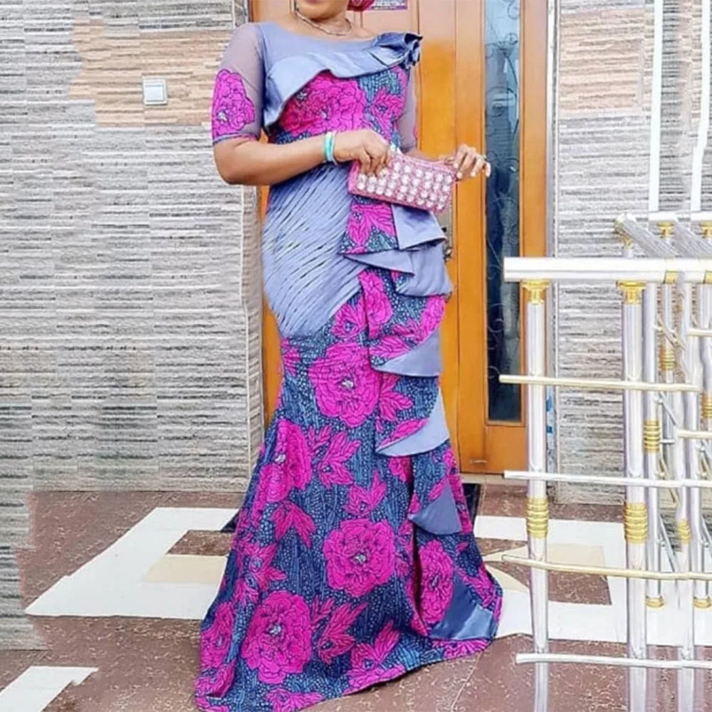 

2019 African Dress Women's Sequins Round Neck Sleeves Daily Dress Evening Dress Party Dress