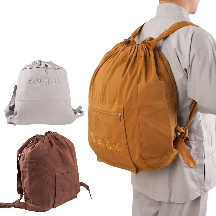 Buddhism Supply Canvas Shoulder Bag Backpack Big Sachet Buddhist Pocket