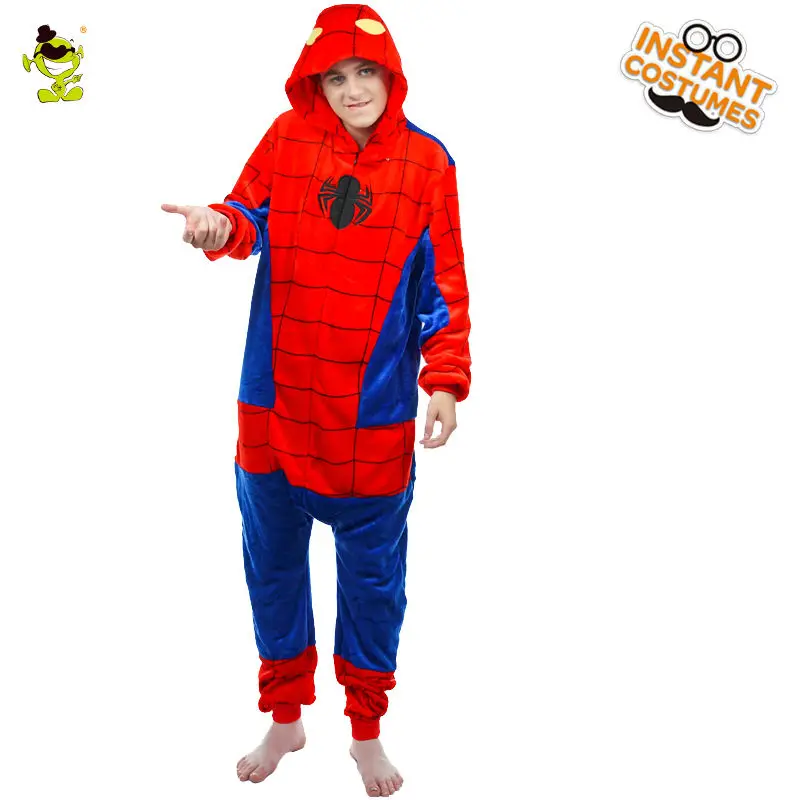 

Superhero Spider Man Pajamas Costume Role Play Cartoon Skull Sleepwear Cosplay Halloween Party Silk Spider Pajamas for Adult Man