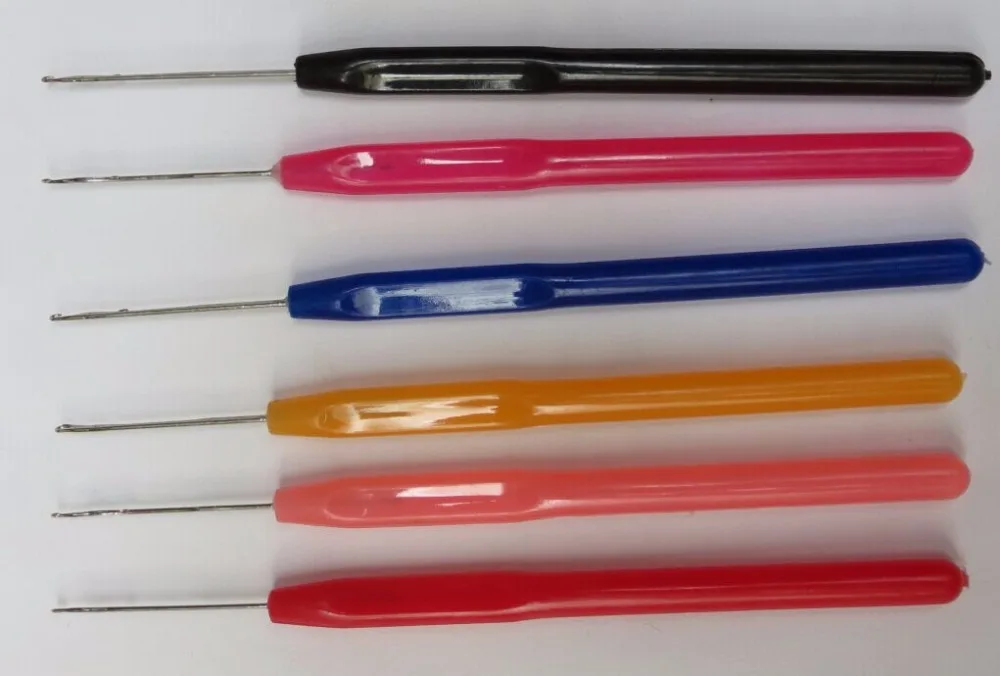 

240PCS/Lot hook pulling needle colorful plastic handle crochet hook hair extension pulling tools
