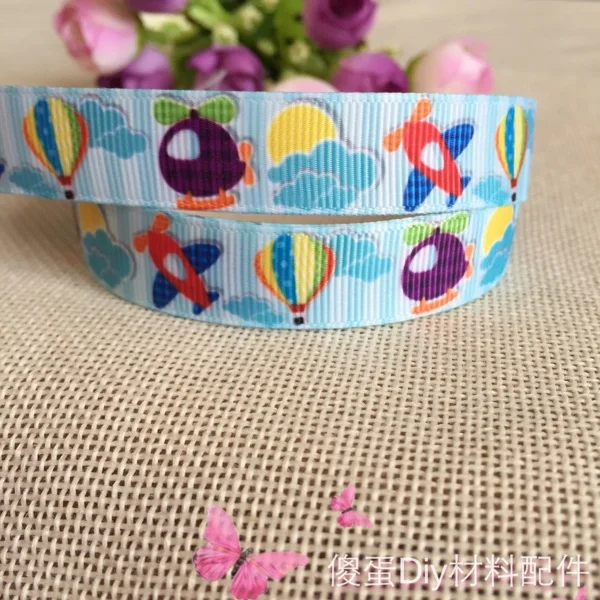 

16mm Airplane balloon Printed grosgrain ribbon,DIY handmade hair accessories accessories, gifts wedding party 5 yards