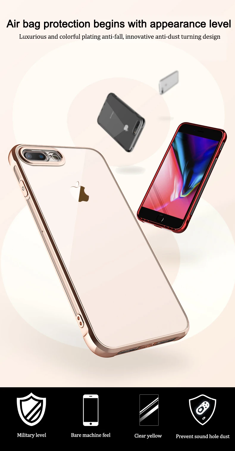 Для iPhone X 8 7 Plus, прозрачный чехол для задней панели, мягкий чехол-бампер с хромированным покрытием из ТПУ для iPhone 7 Plus, тонкий гелевый Чехол для телефона s