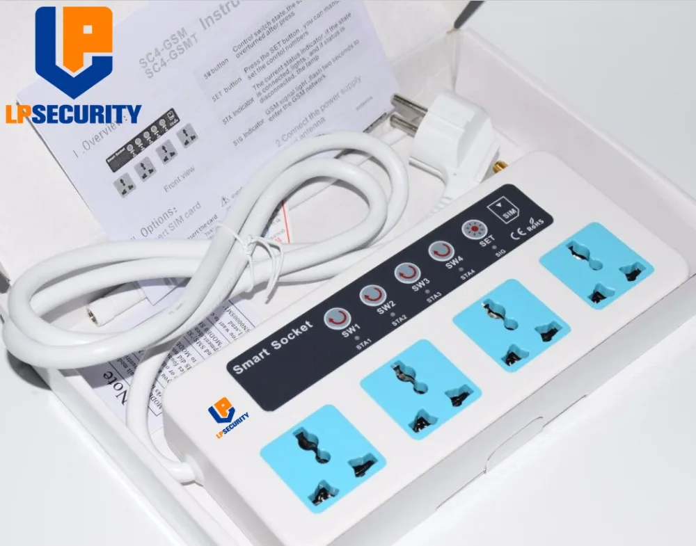 

LPSECURITY GSM Phone/Call/SMS Remote Control Universal Wireless Smart Extension Electrical Socket Outlet/4 Outlets/EU/US plug