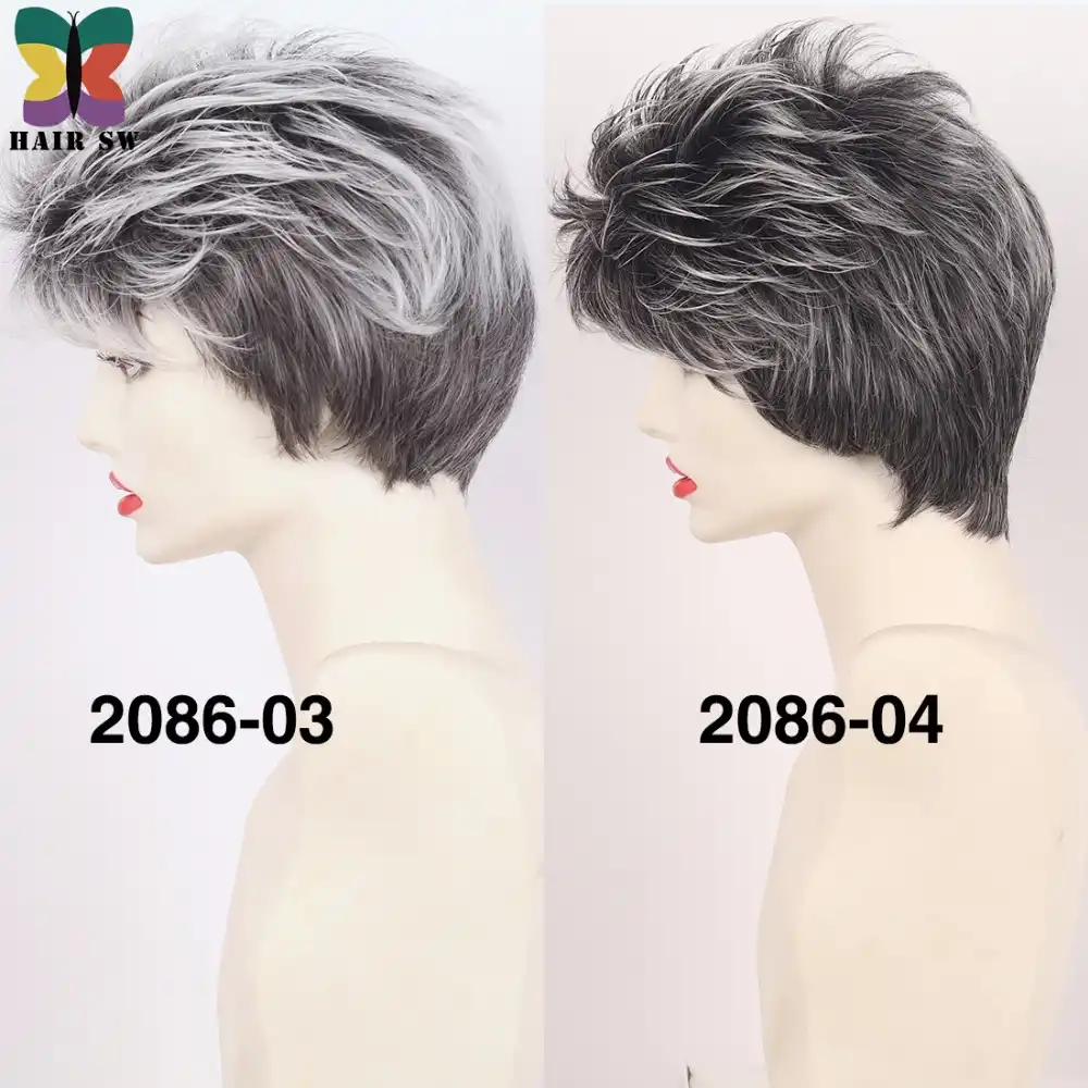 Hair Sw Natural Wave Short Gray Hairstyles Wig With Bangs Fluffy