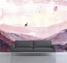 Custom wallpaper hand-painted mountain peak elk chasing the sunset sunset TV background wall decoration waterproof material Custom wallpaper hand-painted mountain peak elk chasing the sunset sunset TV background wall decoration waterproof material
