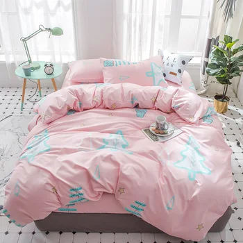 

3/4pcs Bedding set Duvet Cover Beautiful pink blue Christmas Tree Merry girl boy bedroom Gift twin full queen King Home textiles